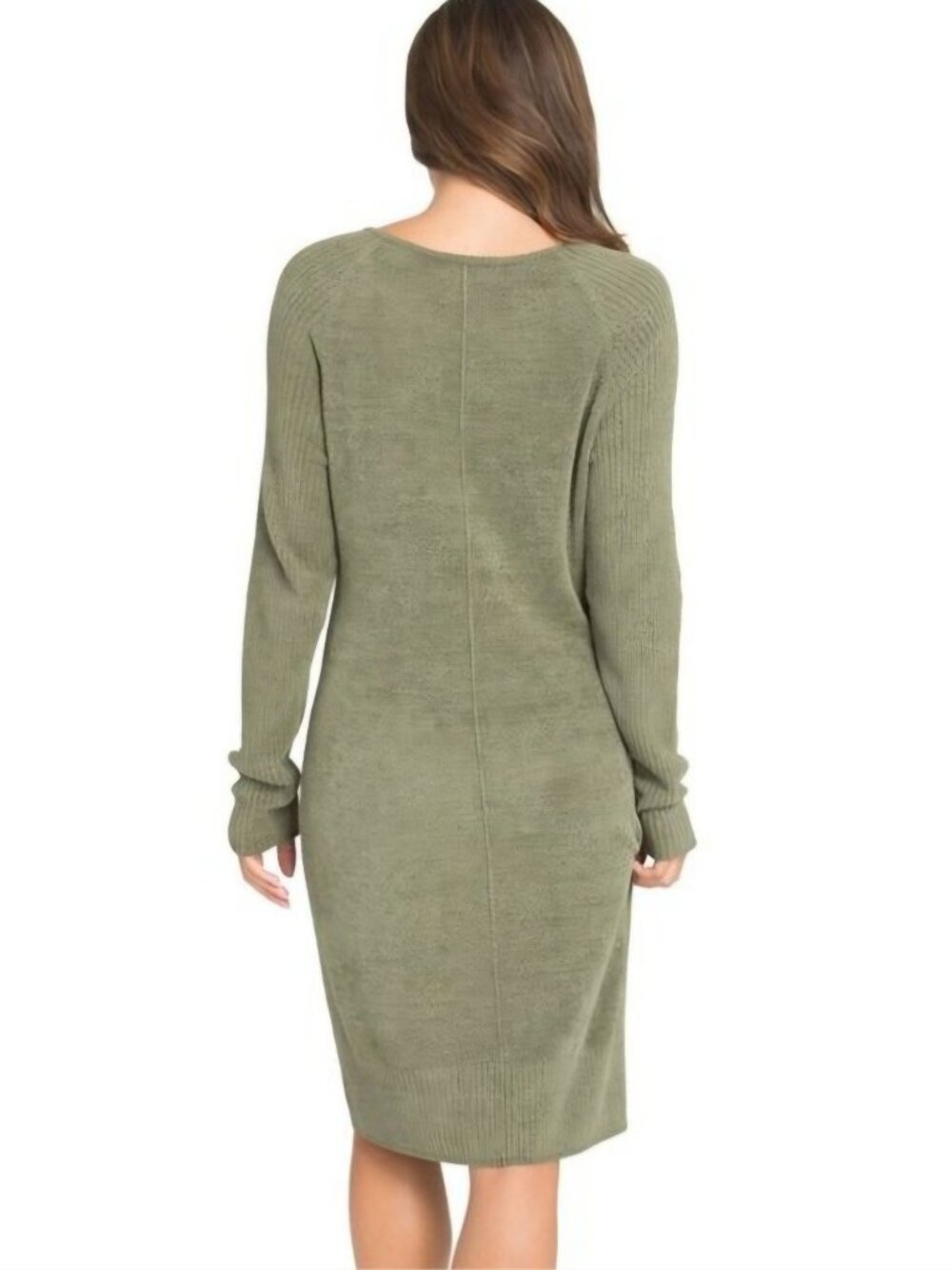 Barefoot Dreams CozyChic Ultra Lite Long Sleeve Olive Sweater Dress Size XL - Picture 4 of 6